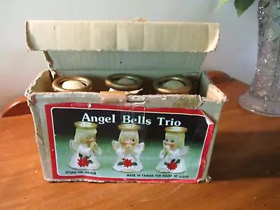 Vintage 3 House Of Lloyd 3 Poinsettia Christmas Angel Bells In Box • $6.99