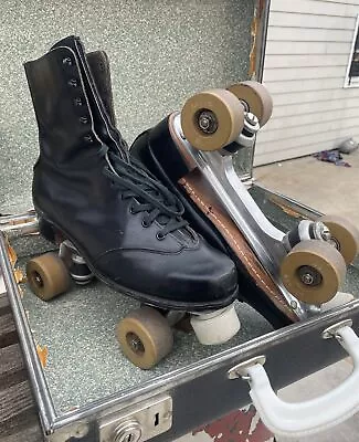 Vtg Size 10 Custom Roller Derby Black Leather Roller Skates In Case • $185