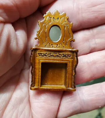 RARE Bespaq QUARTER SCALE Dollhouse Wooden Fireplace 1/48 Walnut W/ Mirror  • $52