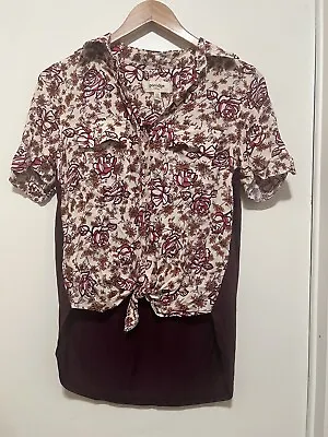 $29 • Buy Anthropologie Porridge Bergen Floral Button-down Shirt Wine Rose Size XXS NWT