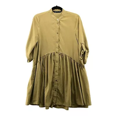 Zara Womens Shirt Dress Peplum Olive Green Roll Tab Sleeve Size XS • $19.99