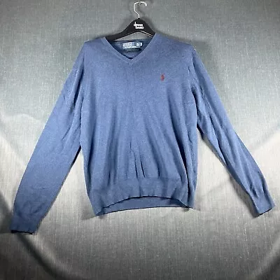 Polo Ralph Lauren Mens Sweater Blue V Neck Pullover Long Sleeve Size M Cotton • $18.30