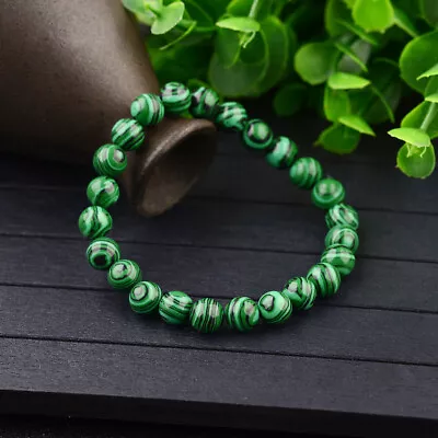 Round Natural Green Malachite Beads Bracelet Charm Elastic Bracelets Jewelry US • $6.49