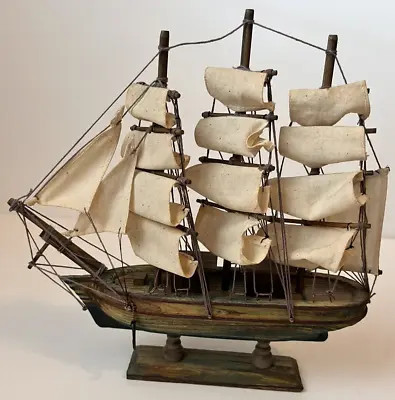 Vintage Cutty Sark (1869) Model Wooden Ship Three Mast Fabric Sails • $39.99
