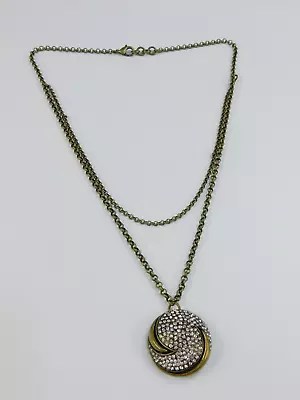 Lulu Frost For J. Crew Bronze Pave Rhinestone Double Chain Pendant Necklace 27  • $44.99