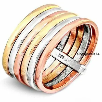 925 Sterling Silver Brass Copper Spinner Ring Meditation Statement Jewelry Gs100 • $11.99