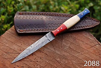 $26.95 • Buy Double-Edged V42 Military Damascus Steel Dagger Boot Knife Texas Flag Handle X71