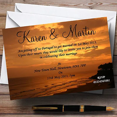 £13.95 • Buy Lovely Beach At Sunset Jetting Off Abroad Personalised Wedding Invitations