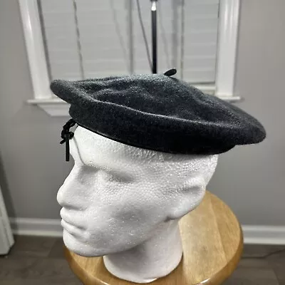 Vintage Harley Davidson Mens Wool Beret Cap Hat Black USA Leather Band Authentic • $19.99