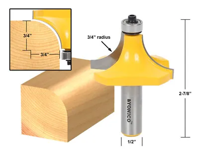 3/4  Radius Round Over Edge Forming Router Bit - 1/2  Shank - Yonico 13168 • $19.95