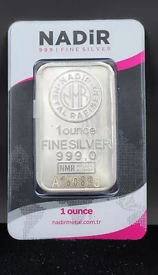 1 Troy Oz .999 Fine Silver Bar Sealed Nadir Metals Rafineri.    R30 • $47