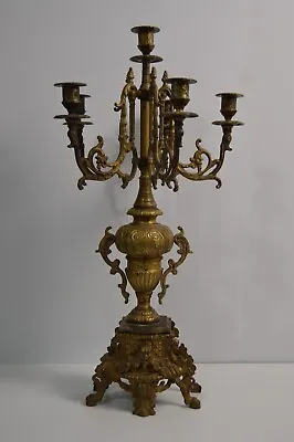 Vintage Brass 10 LBS Candelabra Brevettato Italian Baroque 5 Arm 24  Tall Metal • $550