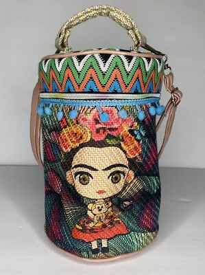 Frida Kahlo Crossbody Bag Cylinder Multicolor Textile Made In Mexico • $24.99