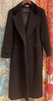 VNTG Full Length Women’s Black Wool Coat With Black Velvet Collar Made In USA • $36.98