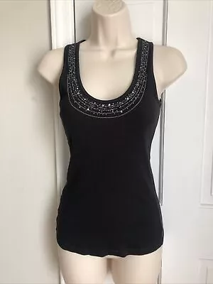 Express Tank Top Size M Ribbed Black Beaded Sequins & Embroidered Xlnt Cond.  • $10