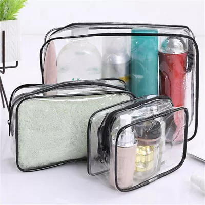 £5.99 • Buy 3x Waterproof Clear SML Toiletry Cosmetic Transparent Set PVC Makeup Travel Bag