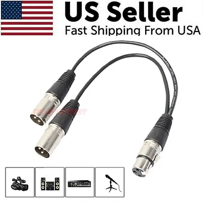 3Pin XLR Female Jack To Dual 2 Male Plug Y Splitter Cable Adapter Microphone USA • $6.99