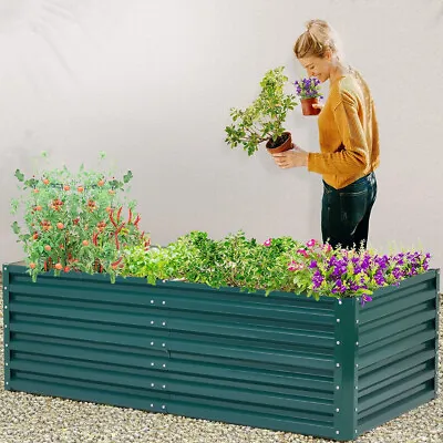 XL Garden Metal Raised Vegetable Planter Outdoor Flower Trough Herb Grow Bed Box • £59.99