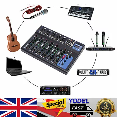 7Channel Sound Audio Mixer Bluetooth USB DJ Live Studio Mixing Console Amplifier • £69.93