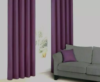 100% PLAIN COTTON CANVAS CURTAINS In PLUM-PURPLE- TAB TOPS FREE POSTAGE • £14.99