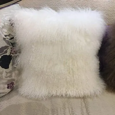 Real Mongolian Tibetan Lamb Fur Cushion Cover Car Seat Pillowcase White 40x40cm • $37.99