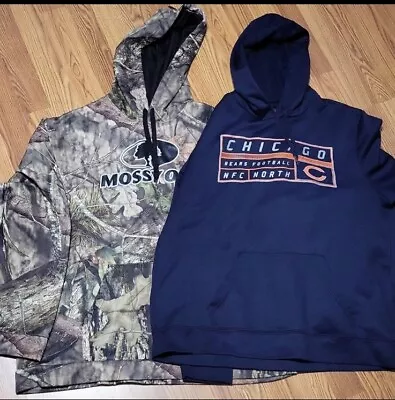 2 Mens XL Hoodies Lot Mossy Oak Camo Hoodie Navy Blue Chicago Bears NFL Football • $32