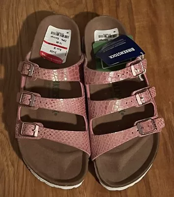 Birkenstocks Florida Fresh Shiny Snake Rose Size 38 - 7/ 7.5 Vegan • $59.99