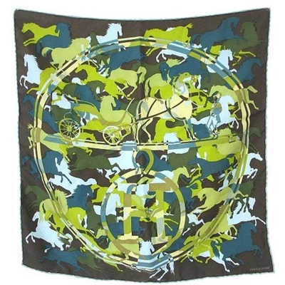 $384.64 • Buy Hermes Boyfriend 40 Petit Ex Libris Camouflage Scarf Silk