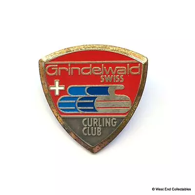 Vintage Grindelwald Curling Stone Club Swiss Switzerland Enamel Brooch Badge • $21.17
