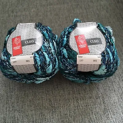 Muench Yarns 2 Skeins CLEO Shimmery Slub Metallic Yarn Aqua/Turquoise • $29.75