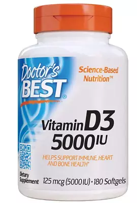 Doctor's Best D3 5000IU Vitamin Non-GMO Gluten Soy Regulates Immune 180 Softgels • $9.95