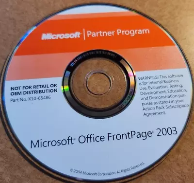 Microsoft Office FrontPage 2003 CD W/ Product Key X10-65486 2004 • $25