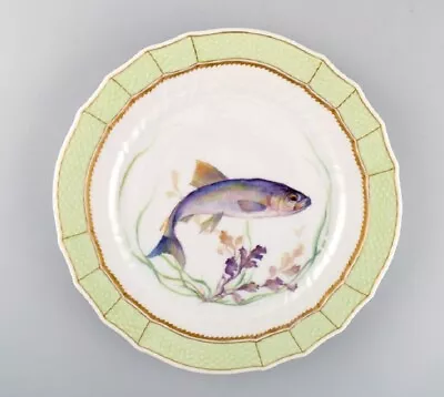 Royal Copenhagen Fish Plate With Green Edge Gold Decoration And Fish Motif. • $540