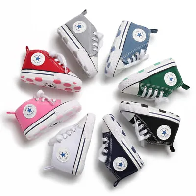 Newborn Baby Boy Girl Pram Shoes Infant Sneakers Toddler PreWalker Trainers 0-18 • £4.99