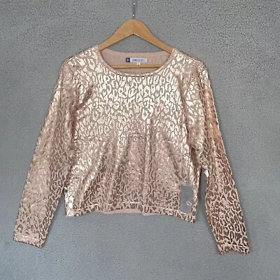 Jennifer Lopez Womens Top Extra Large Pink Leopard Metallic Long Sleeve Crop • $14.99