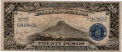 $110 • Buy Philippines Paper Money 20 Pesos Banknotes Victory/Central Bank F14194625 - Used