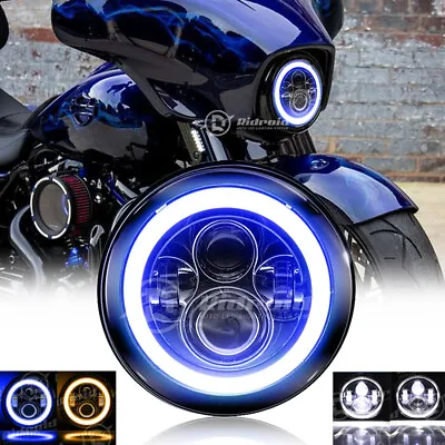 Blue 7  Inch LED Headlight Halo Angel Eye For Harley Electra Glide Ultra Classic • $29.89