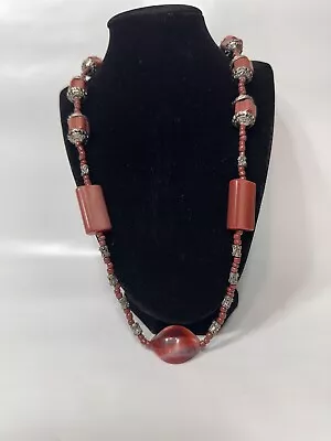 Vintage Moroccan Handcrafted Beautiful Brown Stones Artisan Necklace 31  • $36.99