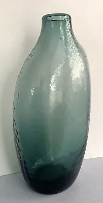 $25.99 • Buy Assymetrical Blue Art Glass Bottle Vase: Mold Blown. Hammered Texture. Slumped B