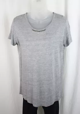 Majestic Paris For Neiman Marcus Gray Linen Blend Jewel Accent Top Size 2 • $24.65