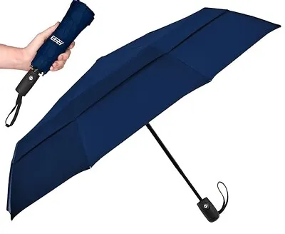 EEZ-Y Umbrella Navy-Compact Automatic-Life Time Warranty-Windproof Double Canopy • £9.99