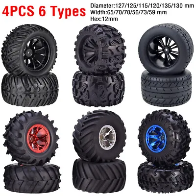 4PCS 12mm Hub Wheels Tires Set For 1:10 RC Car Monster Truck Tyre Foam Inserts • $32.25