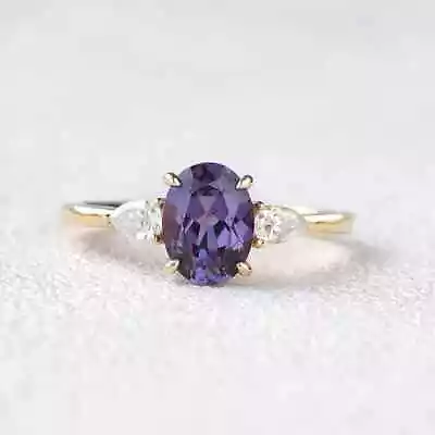 Amethyst Oval Cut 3 Stone Moissanite Engagement Ring Art Deco Gold Plated Rings • $128.96