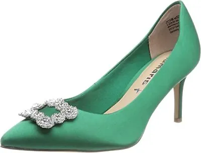 Tamaris Ladies Green Satin Vegan Stiletto Heel Diamante Jewel Court Shoes 22430 • $211.02