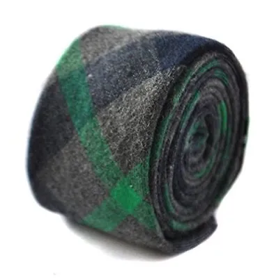 £12.99 • Buy Frederick Thomas Designer Tweed Wool Mens Tie - Dark Grey & Green - Check Skinny
