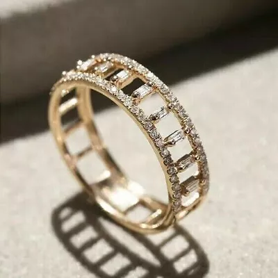 Double Row Micro Pave Stacking Band 14K Yellow Gold Over 2.2Ct Simulated Diamond • $117.46