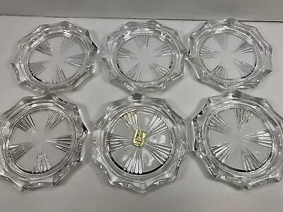 Vintage VMC France Clear Glass Coasters Set Of 6 Art Deco Design MICM 3.5in • $19.97