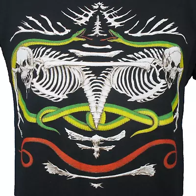 Vtg 80s SKELETON SNAKE PAPER THIN T-Shirt SMALL Punk Art Skull Single Stitch • $29.99