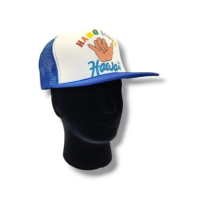 Vintage Hawaii Hang Loose Mesh Trucker Snapback Hat Cap Surfing Blue • $15.99