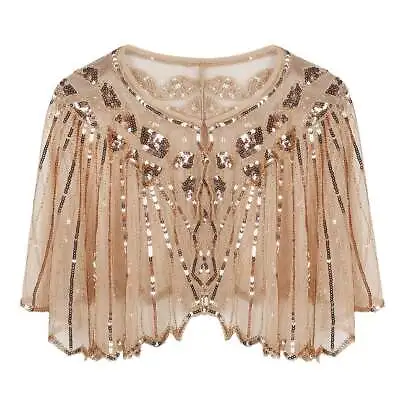 Central Chic 1920s Sequin Capelet Cape Shawl Party Shrug Wedding Bridal Evening • £16.99